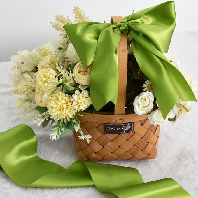 TONIFUL 4 in x 22Yds Wide Glass Green Satin Ribbon Solid Fabric Large Ribbon for Cutting Ceremony Kit Grand Opening Chair Sash Table Hair Car Bow Gift Wrapping Wedding Party Decoration Christmas
