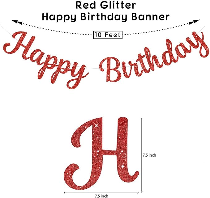 Glitter Happy Birthday Banner, DIY Birthday Party Banner Sign Decor for Women Girls Kids, Teens Adults 10 Feet, Reusable Celebration Party Supplies Garland Backdrop Decorations Signs (Red)