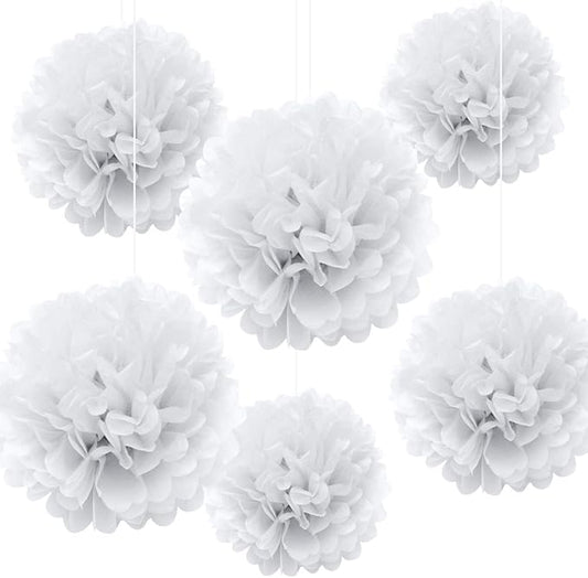Binpeng Paper Pom Poms Hanging Paper Flower Ball Wedding Celebration Decorations Outdoor Decoration Flowers Craft for Birthday Party (White 6 PCS)