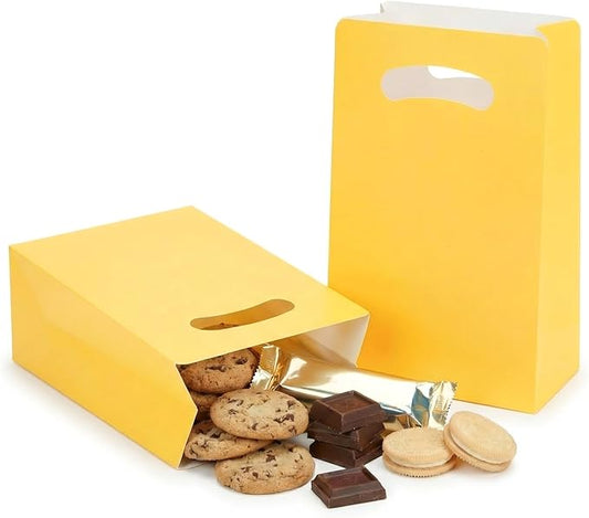 UnicoPak 16 Pack Yellow Party Favor Bags - 6×3×9” Premium Matte Yellow Gift Bags for Construction Birthday, Bee Baby Shower, Easter - Sturdy Paper Goodie Bags with Handles, Customizable for Treats & Cookies