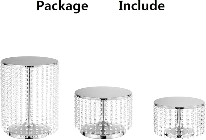Silver Metal Cake Stand for Set of 3, 12in Round Wedding Cupcake Holder for Table, Dessert Cupcake Pedestal Display Plate for Party Wedding Anniversary Baby Shower