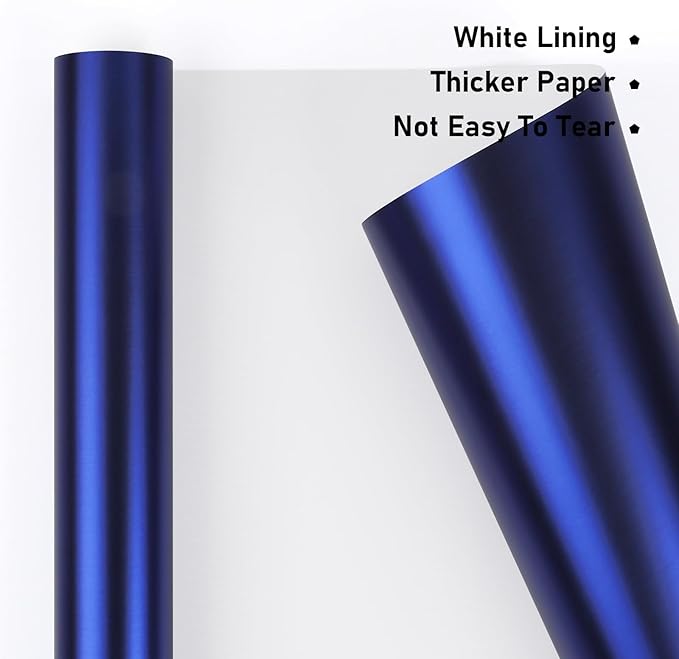 NESCCI Matte Metal Blue Wrapping Paper, Solid Color Paper,Gift Wrapping Paper,Perfect for Wedding,Valentine's Day,Birthday, Christmas,Baby Shower,DIY Bouquet (17 Inches X 32.8 Feet)