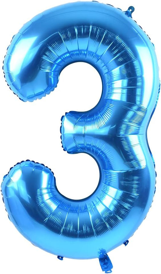 TONIFUL 40 Inch Blue Large Numbers Balloon 0-9 Foil Mylar Big Number 3 Balloon Digital 3 for 2026 Graduation New Year Eve Birthday Party,Wedding, Bridal Shower Engagement Photo Shoot, Anniversary