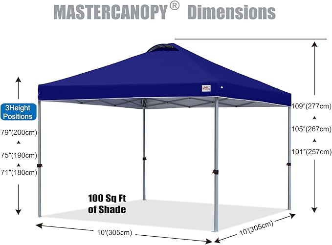 MASTERCANOPY Durable Pop-up Canopy Tent with Roller Bag (10x10, Dark Blue)