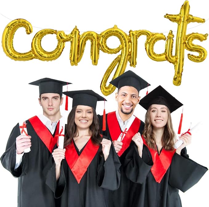TONIFUL Congrats Balloons - 45 Inch Gold Congrats Foil Balloons Banner Reusable Material for 2026 Graduation Party Graduate Congratulations Class of 2026 Congrats Grad Decorations Supplies