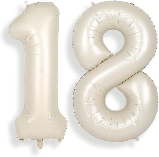 SUWEN 40 Inch Cream White Large 18 Number Balloons Big Foil Helium Number Balloons 0-9 Jumbo Happy 18th Mylar Birthday Party Decorations for Boy or Girl 81 Anniversary Party Supplies