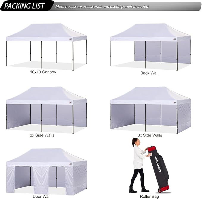 ABCCANOPY Heavy Duty Instant Pop up Canopy Tent with Sidewalls10x20, Ivory White