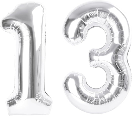 Numbers 40 Inch Balloon, Large Silver Number 13 Balloon Party Decorations for 1 3 31 Birthday Memorial Day, Foil Balloon for Outdoor & Indoor Wedding Supplies