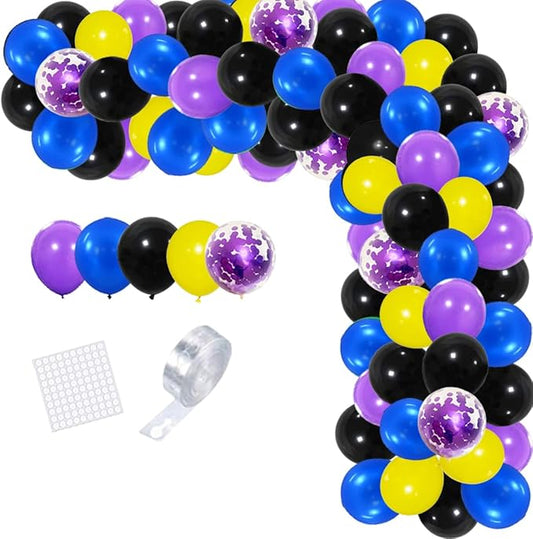 Purple Royal Blue Black Yellow Balloon Garland Arch Kit - 117PCS Purple Blue Black Balloons Video Gaming Party Supplies for Boys Miner Gamer Fan Birthday Graduation Party Decoration