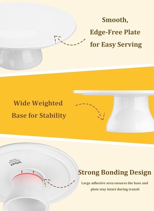 10 inch Porcelain Cake Stand, Round Dessert Stand, Cupcake Stand for Birthday Parties, Weddings, Baby Shower and Other Events, White