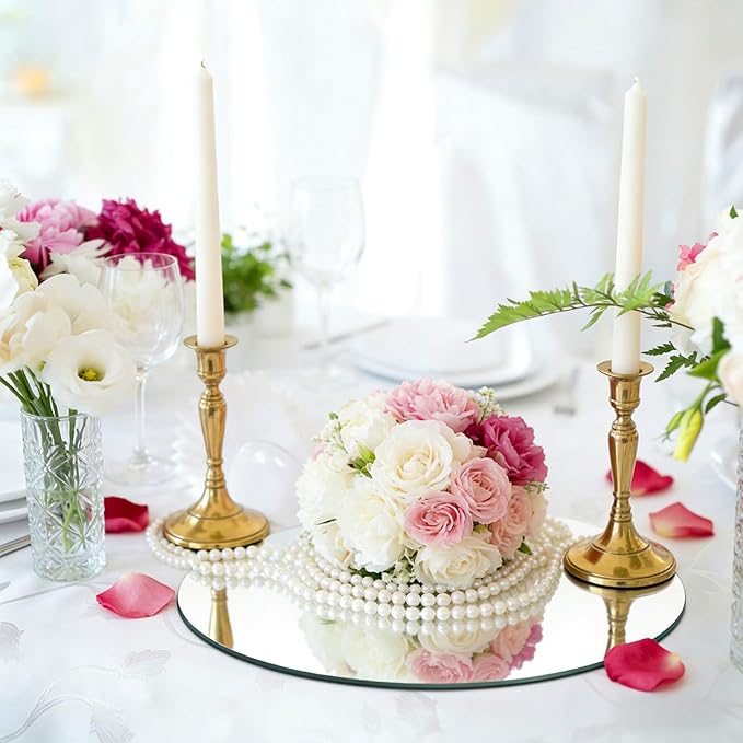 10PCS 12inch Round Mirror Centerpieces for Tables Decorations, 2mm Acrylic Circle Mirror Trays Candle Plate Mirror Tiles for Craft, Birthday Graduation Wedding Table Decorations