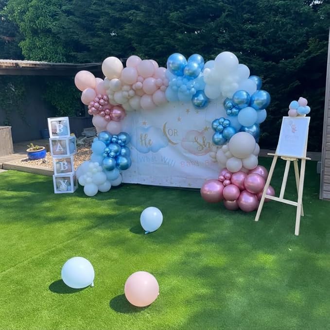 Pink and Blue Latex Balloons, 50pcs 12 Inches Metallic Blue Pink Balloons with 1 Ribbon for Baby Shower, Gender Reveal, Birthday Party Decorations
