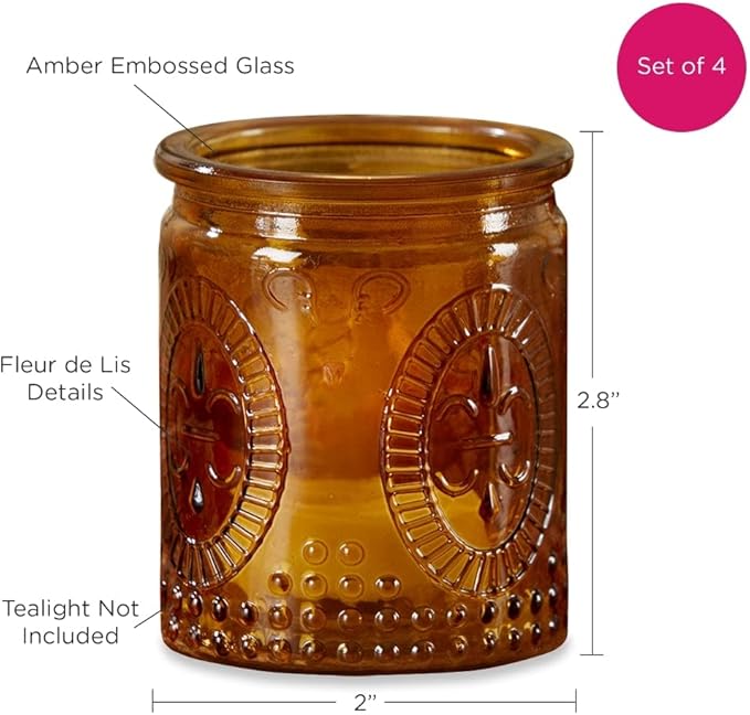 Amber Tea Light Holder - 8pcs - Vintage Glass Tealight Candle Holders by Kate Aspen, Home Décor Table Decoration Favors Gifts for Wedding, Bachelorette, Bridal Shower & Baby Shower Party