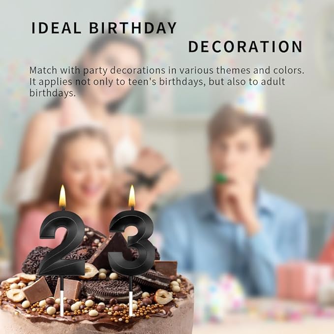 23rd Birthday Candles 23 Candles for 23rd Birthday Decorations for Boys Happy 23rd Birthday Cake Topper Black Birthday Candles Black Number Candles Happy 23rd Birthday Decorations for Girls (23)