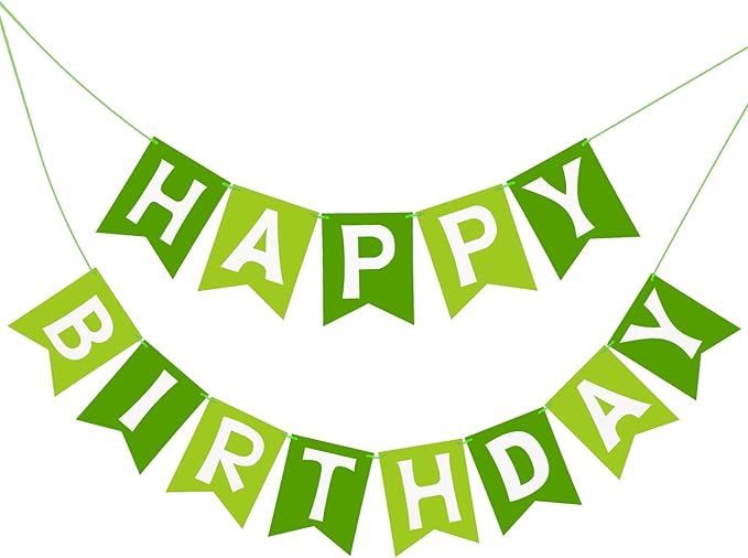 Happy Birthday Banner Birthday Party Banner NO DIY Happy Birthday Sign Pre-Strung Birthday Hanging Decoration for Women Men Girl Boy Party Supplies (Green)