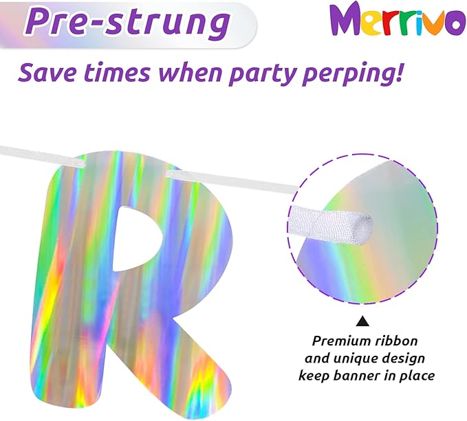 Iridescent Baby Shower Banner for Girl, Pre-Strung Sweet Baby Girl Banner, Holographic Baby Shower Decorations Sign