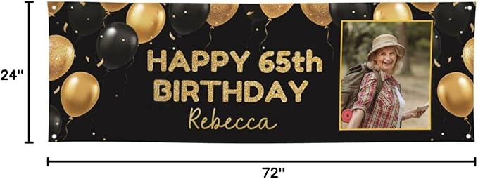 Happy Birthday Banner Personalized Name Photo Age Custom Birthday Banners and Signs Customize for Birthday Party Decoration 6'x2'