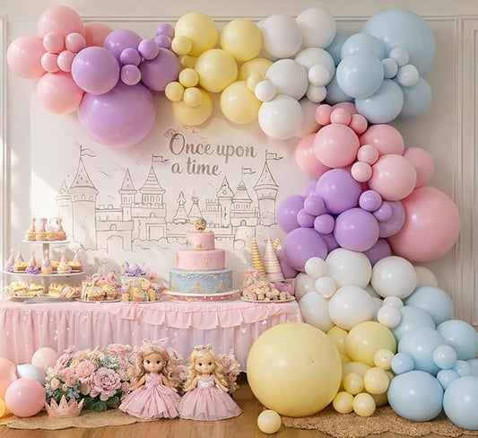 Pastel Princess Balloon Arch Garland kit for Macaron Balloon for Girls Spring Once Upon a Time Princess Castle Birthday Baby Shower Birthday Party Decorations (Pastel)