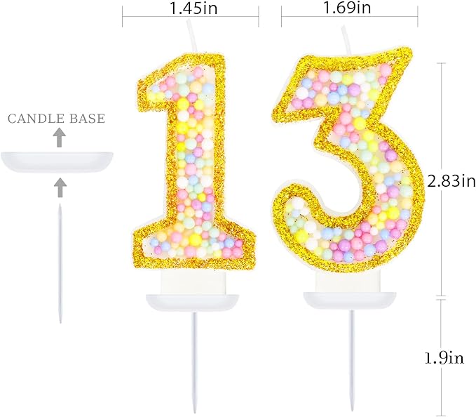 13th Birthday Candle for Cake, Colorful Macaron Numeral Candles for Boys/Girls, Birthday Party Cake Decorations, Golden Cake Topper for Birthday Party Supplies (Number 13)