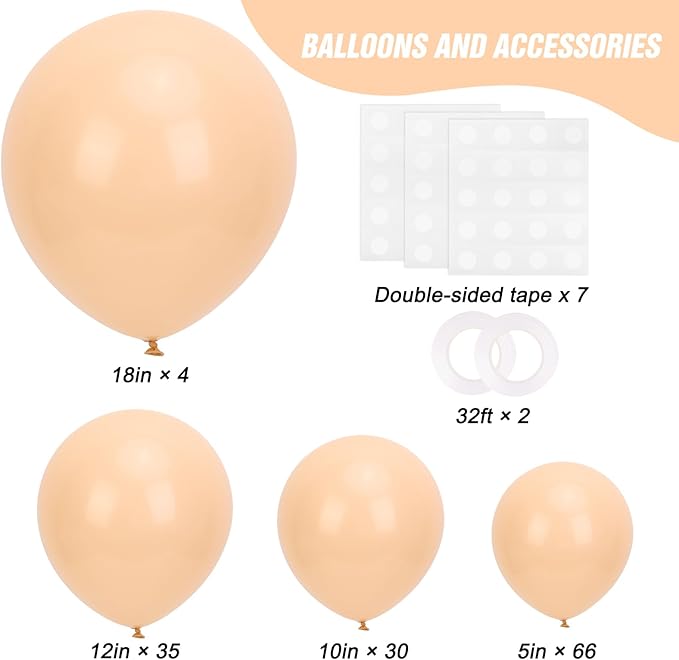 RUBFAC 135pcs Nude Balloons, Latex Boho Beige Apricot Balloon Different Sizes 18 12 10 5 Inch for Garland Arch Wedding Baby Shower Gender Reveal Anniversary Birthday Party Decorations