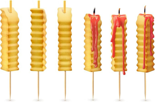 Genuine Fred HOT and Crispy French Fry Party Candles, Set of 6, Ketchup Drip Melting Effect, Fun Birthday Cake Toppers and Food-Themed Celebration Decor