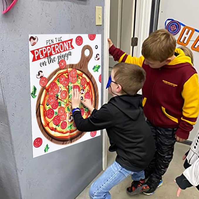 PARTYLOUD Pizza Party Games, Pin The Pepperoni on The Pizza, Pizza Italian Birthday Party Games Decoration Classroom Toddlers Preschool Party Supplies for Boys Girls Adults