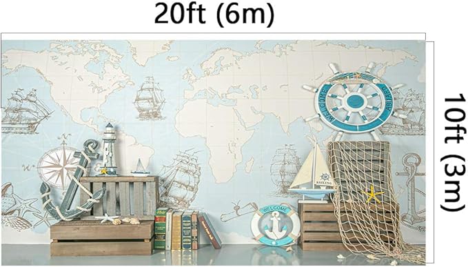 Kate 20x10ft Microfiber Summer Nautical Backdrops for Photography Rudder Helm with Anchor Background Birthday Theme Party Decoration Adults Kids Portrait Backdrop