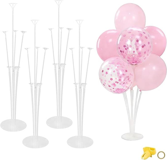 4 Sets Balloon Stand Kits, Balloon Sticks Holder with Base for Table Light Pink Party Decorations for girl Birthday Wedding Graduation Party Gender Reveal Baby Shower Graduation Decorations 2026