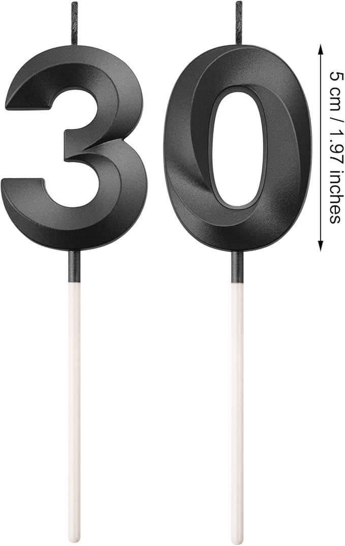 BBTO 30th Birthday Candles Number Candles Cake Topper Decoration for Birthday Wedding Anniversary Celebration Supplies(Black)