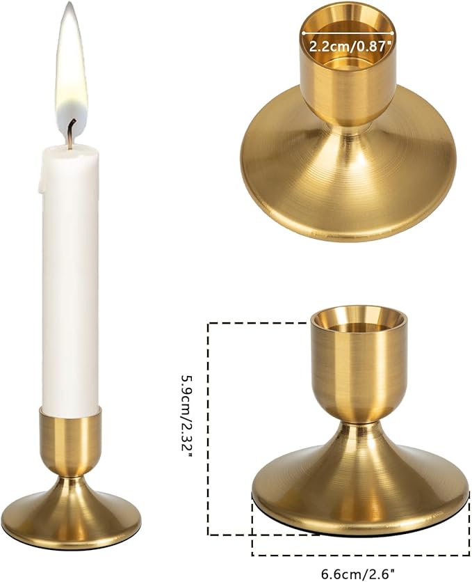 24Pcs Gold Candle Holders Metal Taper Candlesticks Holders Short Skinny Brass Candlestick Holders Candlestick Holders Bulk for Wedding Thanksgiving Centerpieces Christmas Birthday Party Holiday (24)