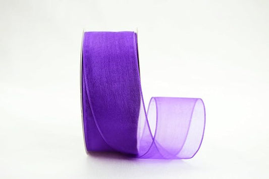 Ribbon Bazaar Sheer Organza Wired Ribbon - Wire Edged Ribbon for Floral Decor, Table Arrangements, Apparel Embellishment & More - 2-1/2" Purple 50yd Spool