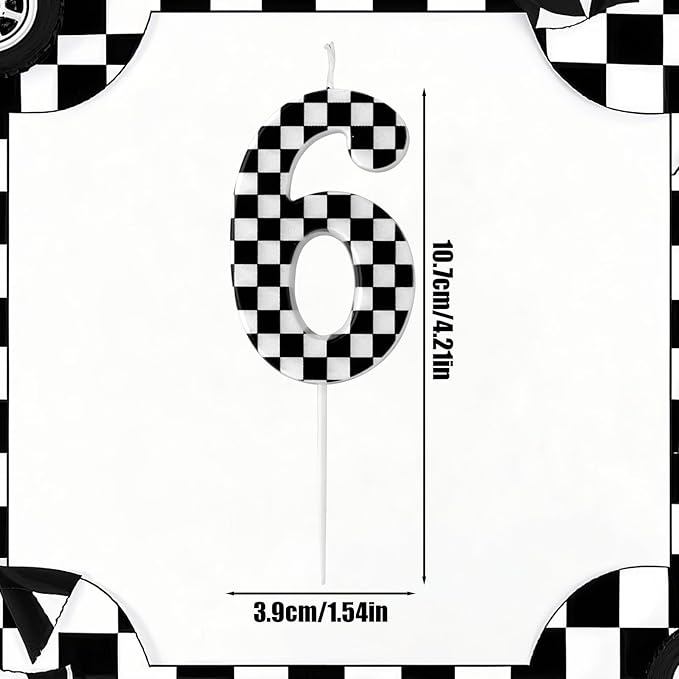 Racing Cars Themed Birthday Candle, Checkered Flag Number Candles Black and White Candles Happy Birthday Cake Topper Party Decorations for Boys Racing Cars Themed Party Supplies (Number 6)