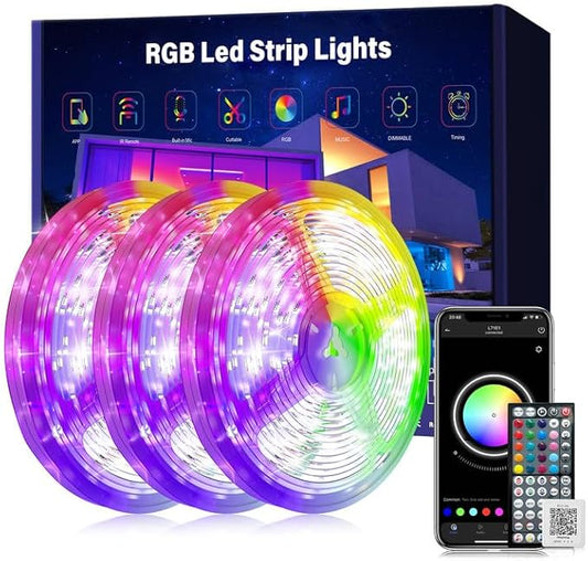 GANZQH 300FT Led Lights for Bedroom, Color Changing RGB Led Strip Lights Indoor, Music Sync Led Light Strip with Remote and App Control, DIY Led lights for Room Home Decor Ambient Lighting (3*100FT)