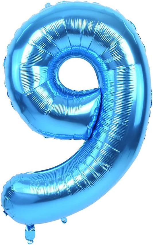 TONIFUL 40 Inch Blue Large Numbers Balloon 0-9 Foil Mylar Big Number 9 Balloon Digital 9 for 2026 Graduation New Year Eve Birthday Party,Wedding, Bridal Shower Engagement Photo Shoot, Anniversary