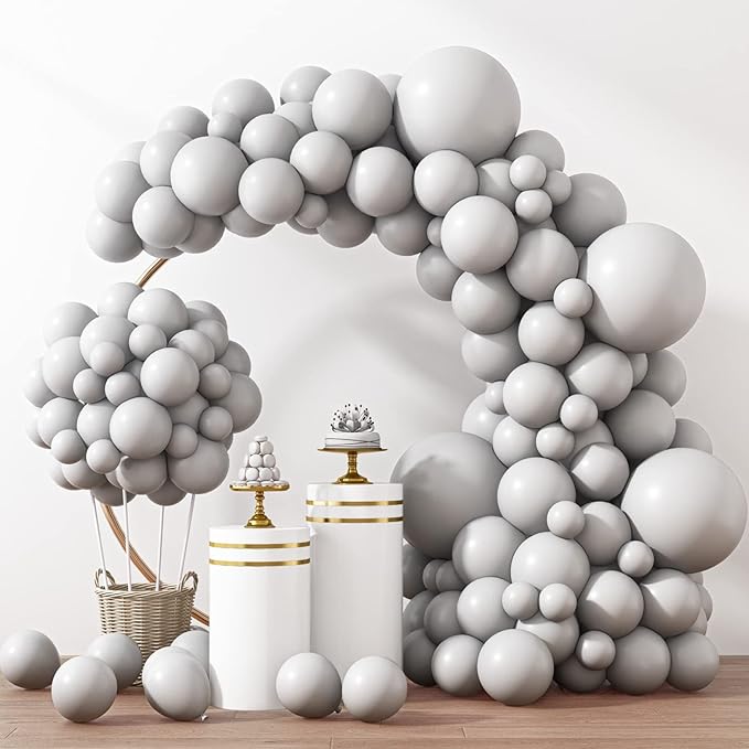 RUBFAC 129pcs Gray Balloons Different Sizes 18 12 10 5 Inches Matte Grey Latex Balloon Garland Arch Kit for Birthday Party Graduation Baby Shower Wedding Holiday Decoration
