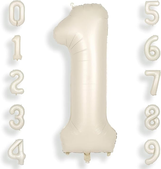 SUWEN 40 Inch Cream White Large 1 Balloon Numbers Big Foil Helium Number Balloons 0-9 Jumbo Happy 1st Mylar Birthday Party Decorations for Boy or Girl Anniversary Party Supplies