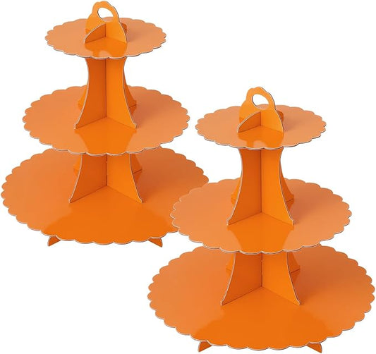 Soleebee 3-Tier Cupcake Stand, Cardboard Cupcake Tower, Dessert Cup Cake Stand Tower for Birthday Wedding Party Decoration, Cupcake Tier Stand 2 Set (Orange)