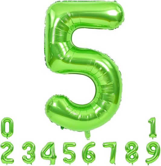 TONIFUL 40 Inch Large Green Numbers Balloons 0-9, Number 5 Digital 5 Helium Foil Mylar Big Number Balloons for 2026 Graduation New Year Eve Birthday Party Anniversary Supplies Decorations