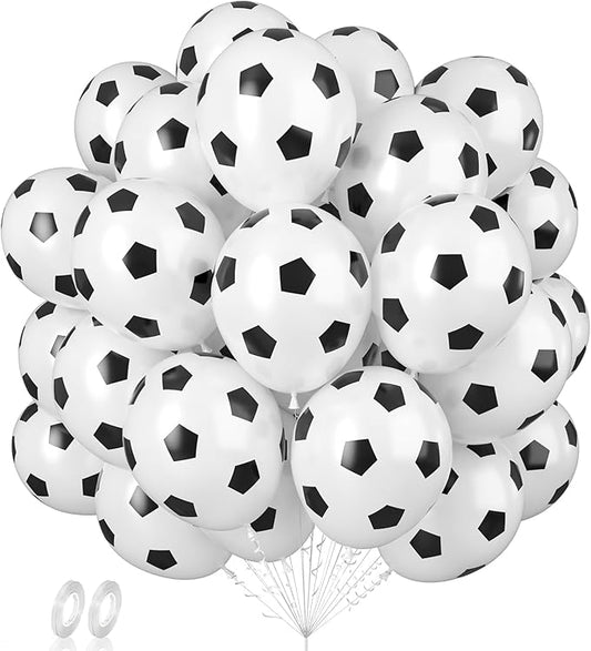 Biapian 60 Pcs Football Balloons, Football Balloon for Boys, 12 Inch Soccer Latex Balloons Pattern Helium for Kids Boys Birthday Sports Themed Party Decorations World Cup Theme Party Supplies