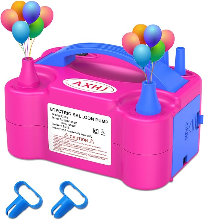 AXHJ Electric Balloon Pump, Portable Electric Air Balloon Pump Dual Nozzle Air Blower Pump, Balloon Inflator for Party Decorations