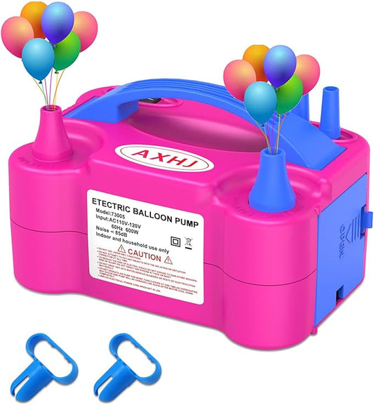 AXHJ Electric Balloon Pump, Portable Electric Air Balloon Pump Dual Nozzle Air Blower Pump, Balloon Inflator for Party Decorations