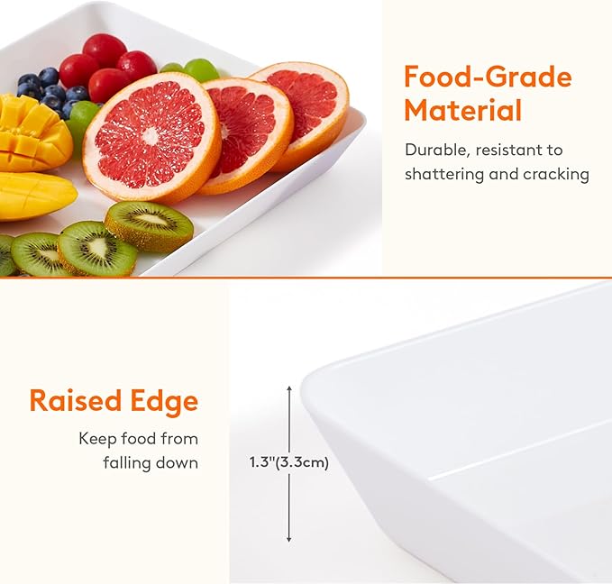 Lifewit Plastic Serving Tray for Party Supplies, 15" x 10" White Trays for Serving Food, Reusable Large Platter for Buffet, Fruit, Dessert, Snack, Veggie, Kitchen and Outdoor Use, Rectangle, 10 Pcs