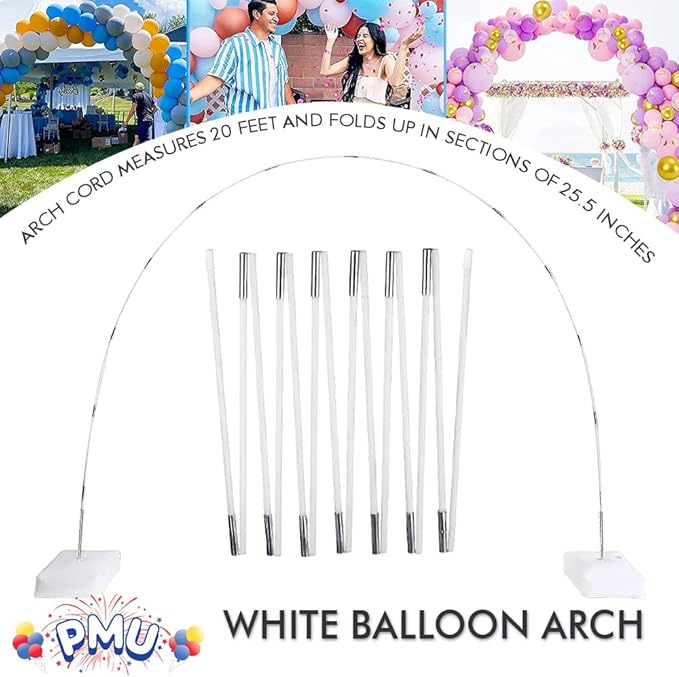 Balloon Arch - Frame for Graduations, Weddings, Anniversaries, and Birthday Party Decorations - Perfect for Kids’ Schools and Colleges- White Pkg/6