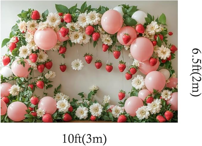 Kate 10x6.5ft Happy Birthday Party Pink Balloons Photography Backdrops Spring Flowers Wall Strawberry Decoration Kids Baby Shower Photo Background