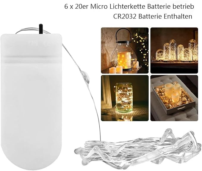 BXROIU Fairy Lights CR2032 Battery Operated,6.6Ft/2Meter 20 LEDs Micro Silver Wire String Lights for Bedroom Christmas Party Wedding Decoration(Warm White, 12 Pack)