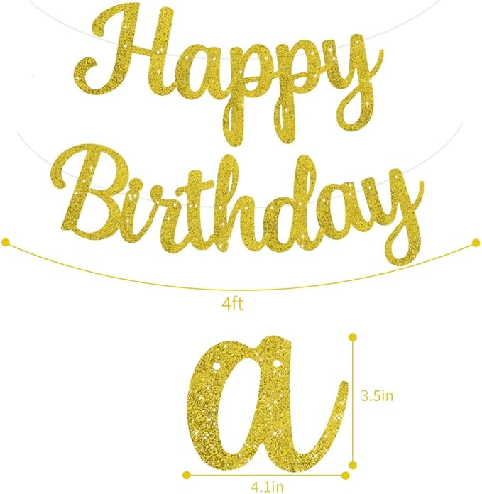 BEISHIDA Happy Birthday Banner - NO DIY,Gold 10Feet Pre-Strung-Glitter Birthday Sign Garland Backdrop Decorations for Women men Party