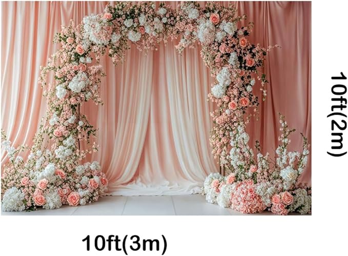 Kate 10x6.5ft Microfiber Polyester Pink and White Flowers Arch Door Photography Backdrop for Wedding Stage Bridesmaid Shower Baby Kids Birthday Party Photo Background
