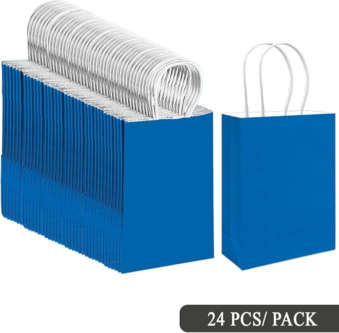 qiqee 24PCS Small Gift Bag with Handles Bulk 8.3"x6"x3" Gift Bags Cyan Bags Multiple Uses (Small Size)