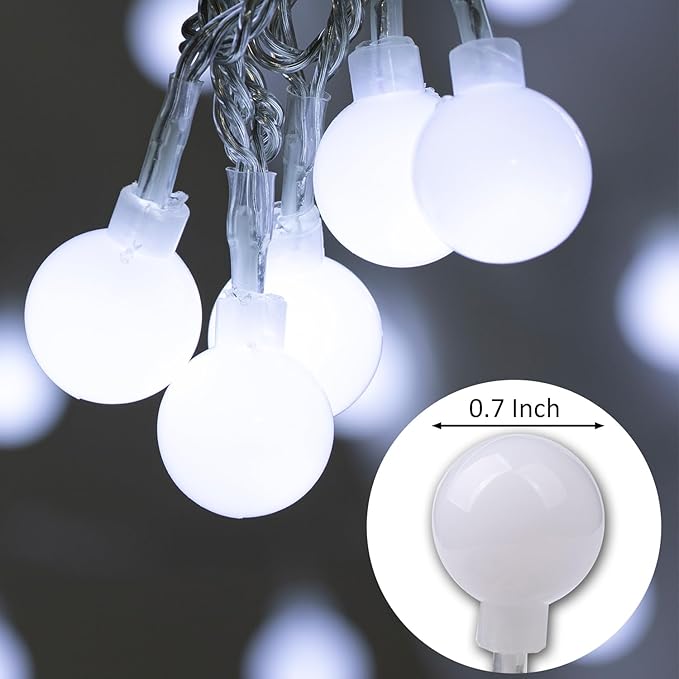 Ogrmar 49 ft 100 LED Globe Ball String Lights 8 Modes Fairy String Lights with Remote, Timer Function & Connectable for Indoor Outdoor Wedding Birthday Christmas Tree Garden Decor (100, White)