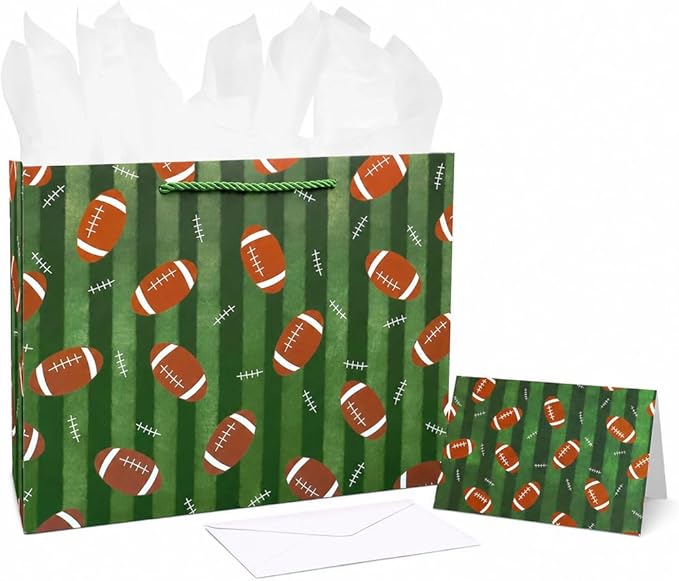 Oletx 13“ Football Party Favor Gift Bags,Football Gift Wrapping Bags with Tissue Paper, Sports Party Birthday Goodie Gifts Treat Bags